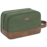 WANDF Kulturtasche für Herren Reise-Kulturtasche,Dopp-Kit aus Canvas,Wasserabweisende vegane Ledertasche für Rasierutensilien und Toilettenartikel (Grün)