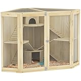 PawHut Hamsterkäfig aus Holz, Nagerkäfig mit 4 Ebenen, Hütten, Wippe, Kleintierstall mit Fütterungsstation, Rampe, Kleintierkäfig Mäusekäfig für Zwerg- und Syrische Hamster, 115 x 69,5 x 79 cm