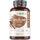 BIO Ceylon Zimt Kapseln - 1000mg Bio Ceylon Zimt Pulver pro Tagesdosis - 180 Kapseln für 3 Monate - Aus Sri Lanka - Vegan & Glutenfrei Cinnamon - WeightWorld