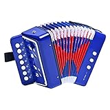 LIEKE Akkordeon 10 Tasten Knopf Accordion Ziehharmonika Musikinstrument Geschenk Spielzeug für Anfänger (Blau)