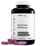 Rote Beete 6000 mg. 180 vegane Kapseln für 6-monatige Kur. Natürlicher Rote-Bete-Extrakt. Hergestellt von HIVITAL