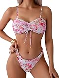 BYINDED Zweiteiliger Damen-Bikini, Spaghettiträger, hohe Taille, sexy Badeanzüge, rosa / rot, Medium