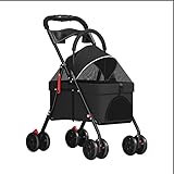OHMG 3-in-1-Hundebuggy, zusammenklappbar, Aufbewahrungskorb, Netzfenster, für kleine Hunde und Katzen, bis zu 25 kg, 4 Stück, 360° verschleißfeste Räder