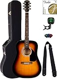 Fender FA-115 Dreadnought Akustikgitarre, Sunburst Bundle mit Hartschalenkoffer, Tuner, Saiten, Gurt und Plektren