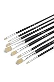 Elan Premium Katzenzungenpinsel Set 8-Teilig, Synthetik Schweinehaar Pinsel für Ölmalerei, Langstielige Borstenpinsel Set, Künstler Katzenzungenpinselset