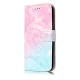 ISAKEN Kompatibel mit Galaxy S5 Hülle, PU Leder Brieftasche Ledertasche Handyhülle Tasche Case Schutzhülle Hülle Etui mit Standfunktion Karte Halter für Samsung Galaxy S5 Neo - Grün Pink