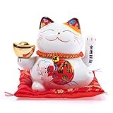 lachineuse Maneki Neko Winkekatze Weiß – Glückskatze – Kawaii Japanische Objekt – Glücksbringer Katze – Porzellan – Chinesische Asien Dekoration Asia Deko, Mehrfarbig, 13x14,5x10 cm
