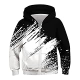 Jungen Kapuzenpullover mit Reißverschluss moderner 3D-Grafik für aktive Kids (Black, 7-8 Years)