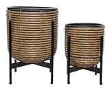 KSD Blumentöpfe mit Ständer 27x38cm & 21x29cm Polyrattan Outdoor 2er Set braun - Pflanzenkübel mit Abflussloch für draußen - Pflanzkübel Blumenübertopf - Aussenbereich Pflanzentopf