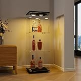 BPKADHY Glasvitrine Standvitrine,3 Lagen Glas Holz Vitrine Sammlervitrine Vitrinenschrank,1 Tür mit LED Und Schloss Glasvitrine Stehend Für Wohnzimmer Schlafzimmer Büro Schwarz Standregal aus Glas