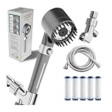 Vlecexs Duschkopf mit Filter, Hochdruck Handbrause mit Schlauch, 4 Strahlarten Duschkopf Wassersparend mit Filtration, Duschbrause mit Stoppfunktion, Sparduschkopf für Harten Wasser, Bakterien