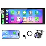 Single-Din-Autoradio mit kabellosem Carplay und Android Auto, 6,8 Zoll IPS Carplay-Radio mit GPS, Bluetooth, Sprachsteuerung, FM, AM, EQ, Typ-C, USB, SWC, Mirror Link, Backcp-Kamera, MP5-Player
