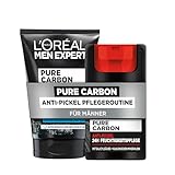 L'Oréal Men Expert Anti-Pickel Pflegeset für Männer, Mit Gesichtspeeling & Gesichtscreme, Set für Herren gegen Mitesser und Pickel Unreinheiten, Pure Carbon, 2-teilig