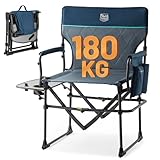 TIMBER RIDGE Campingstuhl Faltbar 180 kg Tragfähigkeit Kompaktes Packmaß Tragbarer Regiestuhl Klappbar mit Seitentisch und Seitentasche für Camping, Rasen, Sport und Angeln