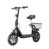 4MOVE Elektroroller 350W, mit Beleuchtungsanwendungsfunktion , 36V 12AH Lithiumbatterie Tragbarer Pendelroller Mit Sitz Und Ablagekorb, E-Roller, E-Scooter, Elektro Scooter (schwarz)