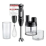 Braun Stabmixer MultiQuick 5 Pro MQ55755M - Elektreischer Stabmixer mit 25 Geschwindigkeitsstufen, Easy Click System Plus, 4-teiliges Zubehör-Set, 1000 Watt, Schwarz