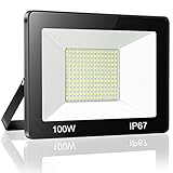 YIQIBRO 100W LED Strahler Außen, IP67 Wasserfest LED Fluter Flutlicht, 10000LM 7000K Kaltweiß Superhell LED Scheinwerfer Aussenstrahler für Lager, Garten, Garage, Hof, Parkplatz