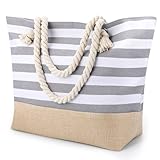 patinadrift Strandtasche Große, Beach Tote Bag mit Reißverschluss, 50×35×15 cm Wasserdicht Shopper Tasche Saunatasche Damen Handtasche Umhängetasche Travel Bag für Pool Gym Picnic (Grau)