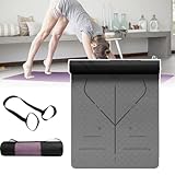 QIeAny TPE-Yogamatte, rutschfeste Trainingsmatte, 183 × 61 × 0,6 cm, Doppelseitig rutschfest/weicher Rückprall/Gelenkschutz, Stoßdämpfend Und Geräuscharm, Mit Körperhaltungsführung,Grey