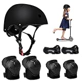 Riisoyu Knieschoner Kinder Set, Schützer Inliner Kinder Protektoren Set Schoner Knieschützer Inliner Kinder Schutzausrüstung Fahrradhelm Kinder Schonerset Fahrrad Skateboard Scooter Motorrad, Schwarz