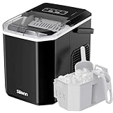 Silonn Eiswürfelmaschine mit Griff-Eiswürfelkorb – Tragbar & Selbstreinigend, Mini Ice Maker 9 Eiswürfel/6 Min. 12 KG/Tag, Eiswürfel einfach entnehmen und überall nutzen