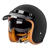 Halbhelme Motorradhelm Halbschalenhelm Brain Cap Mit Built-In Visier Jethelm Rollerhelm Cruiser Chopper Skateboardhelm Antikollisionshelm ECEDOT-Zulassung Für Männer Frauen 1,XXL:63-64CM