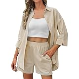 Women's Summer Muslin Blouse Two-Piece Shirt and Shorts Plain Leisure Suit for Women schickes Oberteil Damen Damen Anzug Damen-jogginganzüge schicke Hose Damen travel Set Damen Outfit