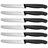 targzier Frühstücksmesser 6 Stück,Hochwertige Edelstahl Tafelmesser,Langlebiges Brötchenmesser,Kunststoffgriff Tomatenmesser Wellenschlif,Schwarzes Brotzeitmesser,Scharfe Messer&Spülmaschinenfest
