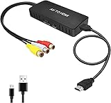 Wrugste RCA zu HDMI Konverter, AV zu HDMI Adapter, Composite zu HDMI Adapter Unterstützung 1080P, PAL/NTSC Kompatibel mit WII/WII U/PS one/PS2/PS3/STB/Xbox/VHS/VCR/Blue-Ray DVD ect.