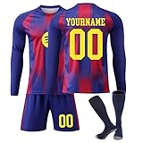 Generisch Personalisiert Fußball Trikot Langarm für Herren/Kinder, Benutzerdefiniert Fussball Trikot Hose Socken Sets DIY mit Eigenem Namen/Nummer