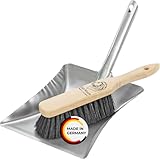 Peggy Perfect Kehrgarnitur Kehrset mit Buchenholz Handbesen und verzinkter Metallschaufel. Widerstandsfähiges und praktisches Industrie und Gartenkehrset mit schwarzen Elastonborsten