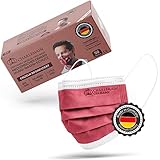 Charlemain 50x OP Masken, Made in Germany, EN 14683 Typ IIR, Medizinischer Mund-Nasen-Schutz, BFE 99,9% 3-lagig, Latexfrei, MNS, Einweg-Gesichtsmasken - Bordeaux Rot