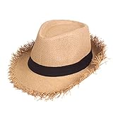 Strohhut Gärtner, Strohhut Herren Damen, geflochten ausgefranst Sommerhut Damen Herren Sonnenhut Strandhut Hawaii Hut - ideal für den Urlaub am Strand Garten oder Sommer Partys (01 Coffee, One Size)