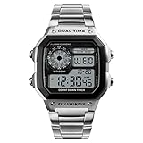 Nicoone Herren Digital Quarzuhr,Luxus Business Sportuhr Elektronischer Chronograph,50 M wasserdichte Digitaluhr Edelstahlarmband LED-Hintergrundbeleuchtung