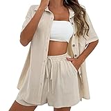 Two-Piece Women's Summer Muslin Blouse Shirt and Shorts Elegant Beach Holiday Lounge sportkleid Frauen musselin Rock Hose Damen Sommer elegant Pyjama Set Damen Damen Bekleidung Sommer