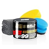 Soft99 Auto Versiegelung Set für dunkle Lacke - Dark & Black Wax Auto Hartwachs, für schwarze/dunkle Autolacke 300 g + Handpolierschwamm Applikator + Mikrofaser Poliertuch 550GSM 40x40cm