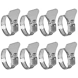 KAKULO Schlauchschellen, 8 Stück, verstellbar, 19–29 mm, Edelstahl-Schneckengetriebe-Schlauchschelle mit Griff für Wasserleitungen, Automobil-, Sanitär- und mechanische Anwendungen