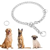 Kettenhalsband Hund, 50cm Edelstahl Hundehalskette mit Festen Ring Verstellbare Hundehalsband Kette zum Kauen, Robust, Rostschutz, Abgeflacht P Hundekette Halsband für Hundespaziergang, Hundetraining