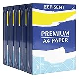 EPISENT Weiße Papierbögen, A4, 80 g/m², hellweiß, stärker, schärfer und säurefrei, kompatibel mit Bürodrucker, Kopierer und Multifunktions-Laser-Tintenstrahl, 500 Blatt pro Ries (A4, 1 Ries x 5)