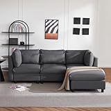 KOMHTOM Graue kleine Ecksofa mit Kissen, Sofa 3 sitzer mit Schlaffunktion Modernes Wohnzimmer modulares Sofa L Form (Grau)