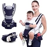 Babytrage, Babytrage mit Hüftsitz für 0-48 Monate Baby, 15-in-1 Tragemöglichkeiten, alle Jahreszeiten, verstellbare Größe mit Sonnenschutz, Winddicht & Aufbewahrungsfunktionen, für Stillen, Säugling &