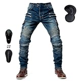 oFzimTo Motorrad-Jeanshose Für Herren, Sturzfeste Jeans Mit Geradem Bein Und 4 Arten Von Schutzausrüstung, Motorradhose Für Motorradrennfahrer (Blue,XL)