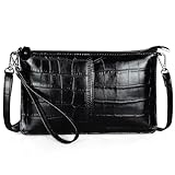 Befen Leder-Clutch, börse, kleine Crossbody-Tasche für Damen, (Schwarz - Krokodilmuster-Ã–lwachs), Small