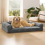 BEDSURE orthopädisches Hundebett Grosse Hunde - 114x81x17.5cm wasserdichtes Hundesofa mit Memory-Schaum & Eierkarton-Schaum, waschbarer und Abnehmbarer Cordbezug Hundecouch, grau