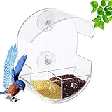 Tiajingzi Vogelfutterstation mit Saugnapf für Vögel, auslaufsicher, abnehmbare Acryl-Lebensmittelbox für den Innenbereich, Beobachtung, Finken, Terrasse, Balkon, Deck, Hinterhof, Wohnung