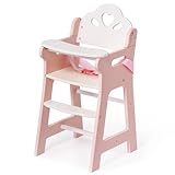 ROBOTIME Baby Puppen Hochstuhl, Holz Puppenmöbel für Puppen bis 18 Zoll, mit Sicherheitsgurt & Fußablage, Stabiler & stilvoller Puppen Fütterungsstuhl, Puppenzubehör für Kinder ab 3 Jahren (Rosa)
