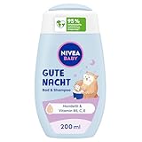 NIVEA BABY Gute Nacht Bad & Shampoo, mildes Babyshampoo & Duschgel mit Mandelöl, Vitamin E, B5 und C, beruhigendes Baby Shampoo mit hypoallergener Formel und hautfreundlichem pH-Wert (200 ml)
