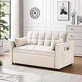 Schlafzimmer-Sofa mit ausziehbarem Bett, kleines Love-Seat-Lounge-Sofa mit Verstellbarer Rückenlehne, Wurfkissen, Taschen, mit dem Wohnzimmer kompatible Möbel, 3-in-1-Umwandelbares Schlafsofa