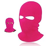BBTO Gestrickte Skimaske Winter Sturmmaske Ski Sturmhaube mit 2 Löchern Ski Gesichtsabdeckung für Draußen Outdoorsports Radfahren Snowboarden für Radfahren Motorradfahren (Rosenrot, Klassischer Stil)
