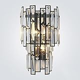 PAZWAHF Leichte Luxus-Kristallleuchte, Edelstahlleuchte, 2 Lichter, goldene Innenwandleuchte, Beleuchtung für Schlafzimmer, Wohnzimmer, Badezimmer, Flurleuchte, Hallenhaus (E14)